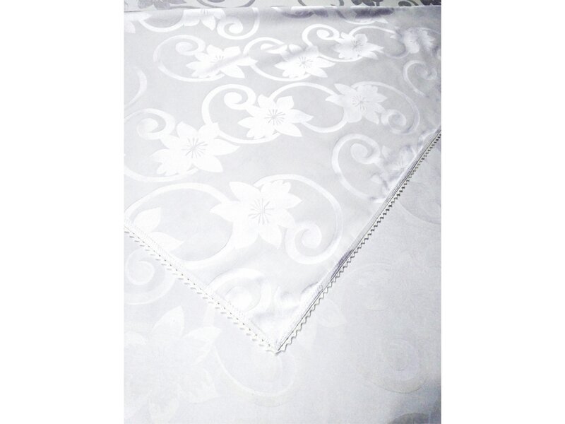 Fata de masa alba din damasc de lux 250x140